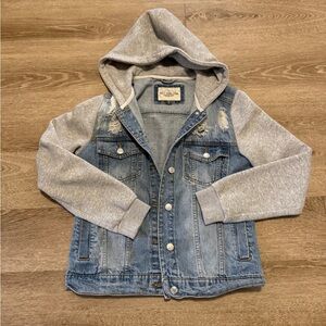 Women's Denim and Gray Hooded Jacket